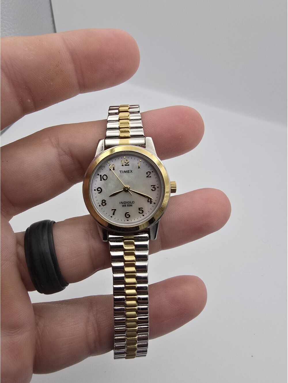 Timex Indiglo WR 30M Two-Tone Quartz Analog Women's Watch MOP Dial